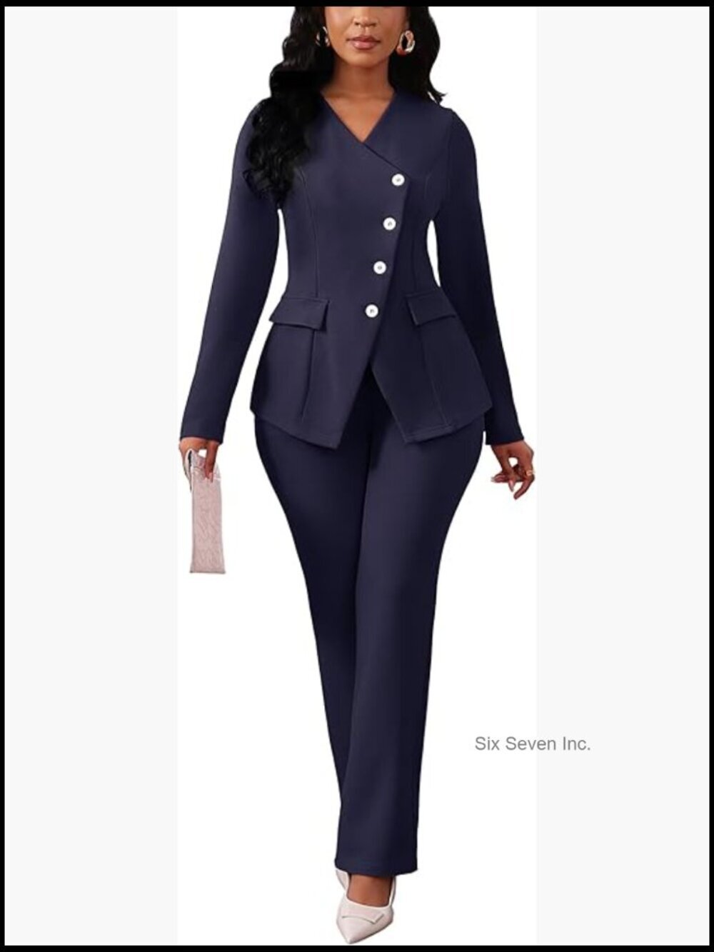 Blazer and Wide Leg Pants 2 Piece Suit Set Long Sleeve Work Outfit